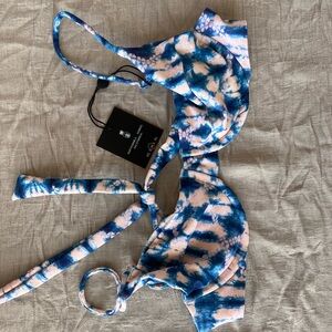 Skatie Blue and Pink Tie-Dye Bikini Top